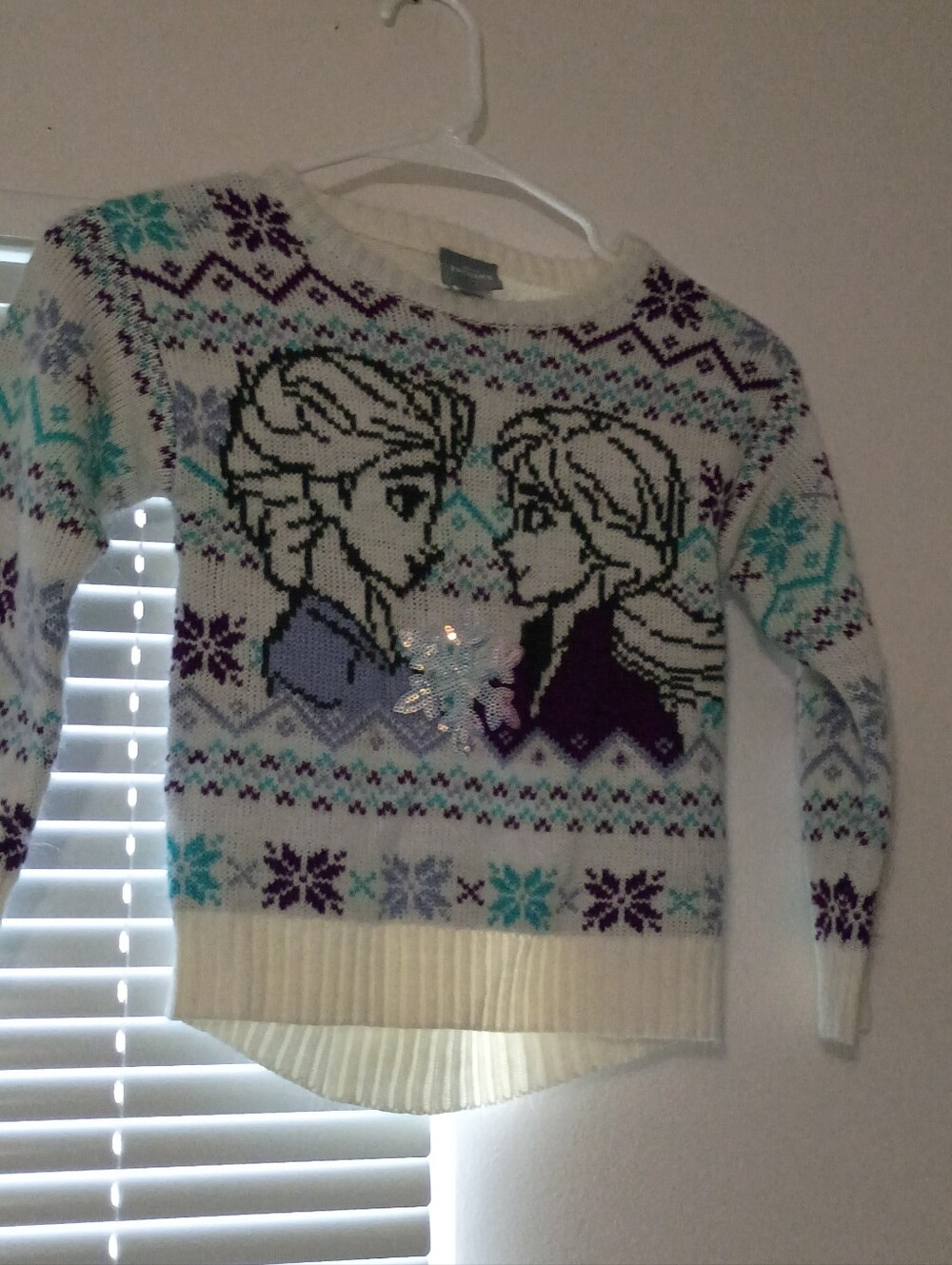 White Frozen-Themed Knit Sweater with Elsa & Anna